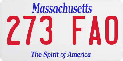 MA license plate 273FA0
