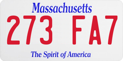 MA license plate 273FA7