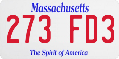 MA license plate 273FD3
