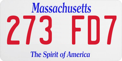MA license plate 273FD7