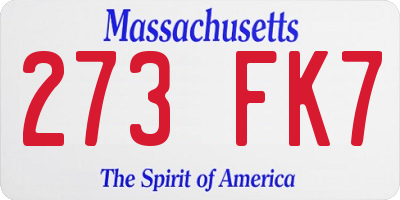 MA license plate 273FK7