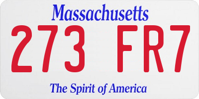 MA license plate 273FR7