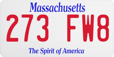 MA license plate 273FW8