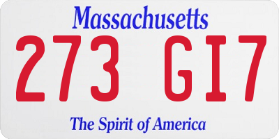 MA license plate 273GI7
