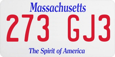 MA license plate 273GJ3