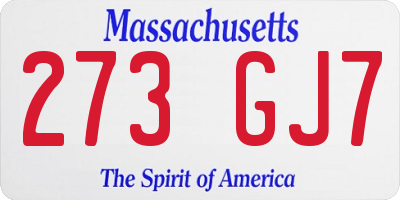 MA license plate 273GJ7