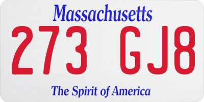 MA license plate 273GJ8