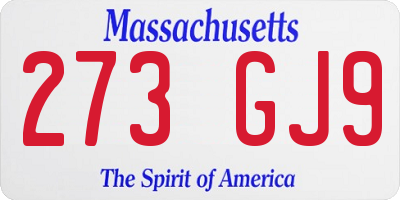 MA license plate 273GJ9