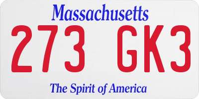 MA license plate 273GK3