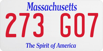 MA license plate 273GO7