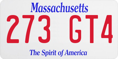 MA license plate 273GT4