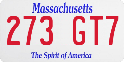 MA license plate 273GT7