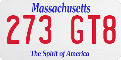 MA license plate 273GT8