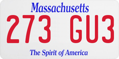 MA license plate 273GU3