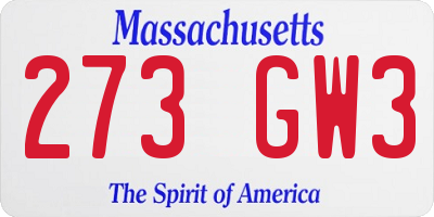 MA license plate 273GW3