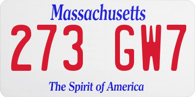 MA license plate 273GW7
