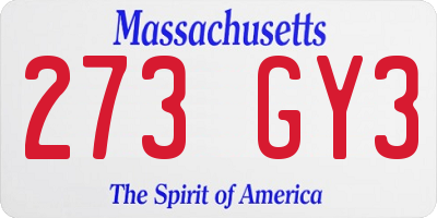 MA license plate 273GY3