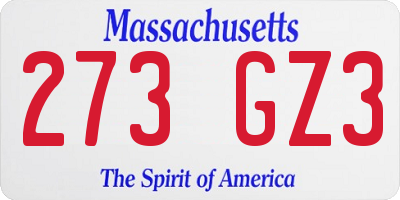 MA license plate 273GZ3