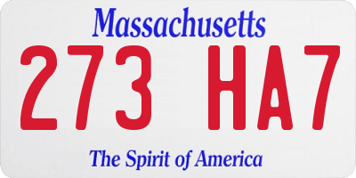 MA license plate 273HA7