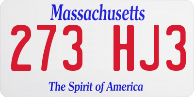 MA license plate 273HJ3