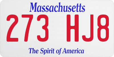 MA license plate 273HJ8