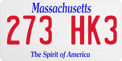 MA license plate 273HK3
