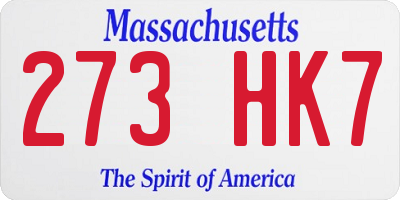 MA license plate 273HK7
