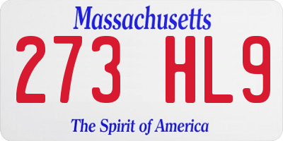 MA license plate 273HL9