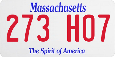 MA license plate 273HO7