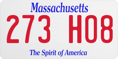 MA license plate 273HO8