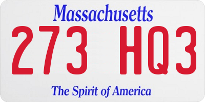 MA license plate 273HQ3