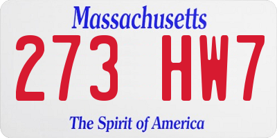 MA license plate 273HW7