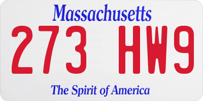 MA license plate 273HW9