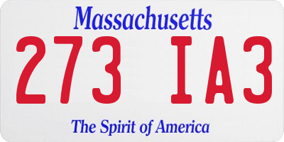 MA license plate 273IA3