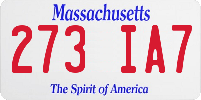 MA license plate 273IA7