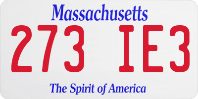 MA license plate 273IE3