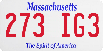 MA license plate 273IG3