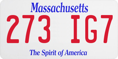 MA license plate 273IG7