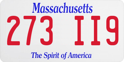 MA license plate 273II9