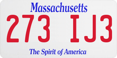 MA license plate 273IJ3