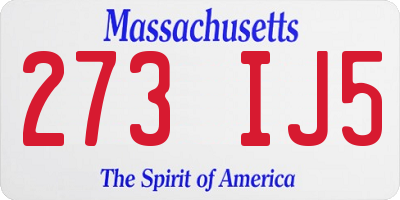 MA license plate 273IJ5