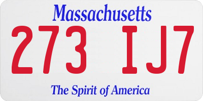 MA license plate 273IJ7