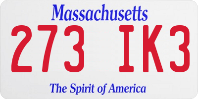 MA license plate 273IK3