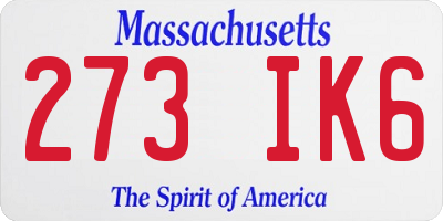 MA license plate 273IK6