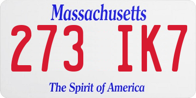 MA license plate 273IK7