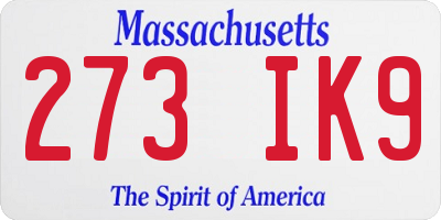 MA license plate 273IK9