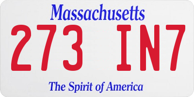 MA license plate 273IN7