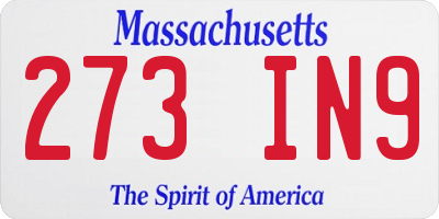 MA license plate 273IN9