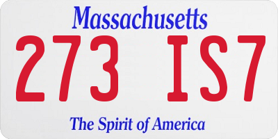 MA license plate 273IS7