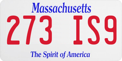 MA license plate 273IS9